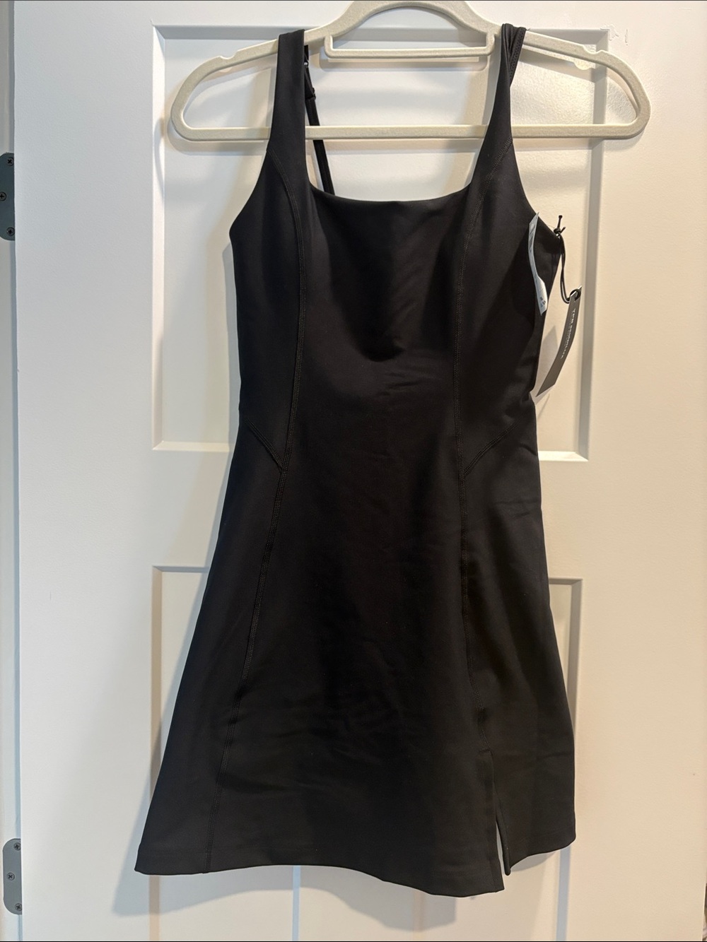 Sleek Black Mini Dress with Square Neck